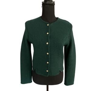 Tally Ho Women's 100% Wool Cardigan Size 8 Small Green Gold Buttons Festive